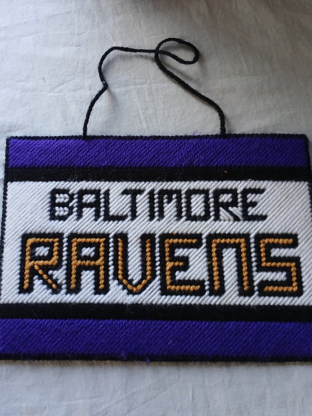 Baltimore Ravens Purple Black Handmade Handstitched Sign 7 x 10 Fan Decor